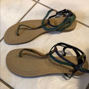 Gorgeous multi colored blues/greens thong sandals